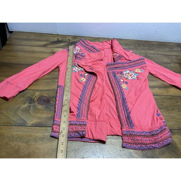 Johnny Was Sweater Women Small Coral Embroidered Jacket Open Cardigan Shrug Boho - Picture 11 of 14
